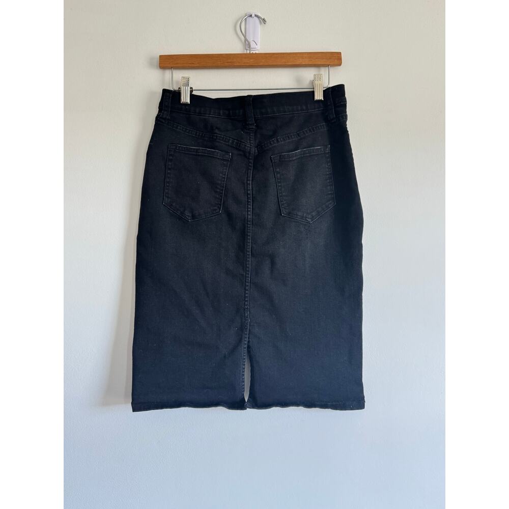 Banana Republic Womens Black Denim Midi Skirt Middle Split SIZE 6 Grunge Punk - Picture 6 of 6